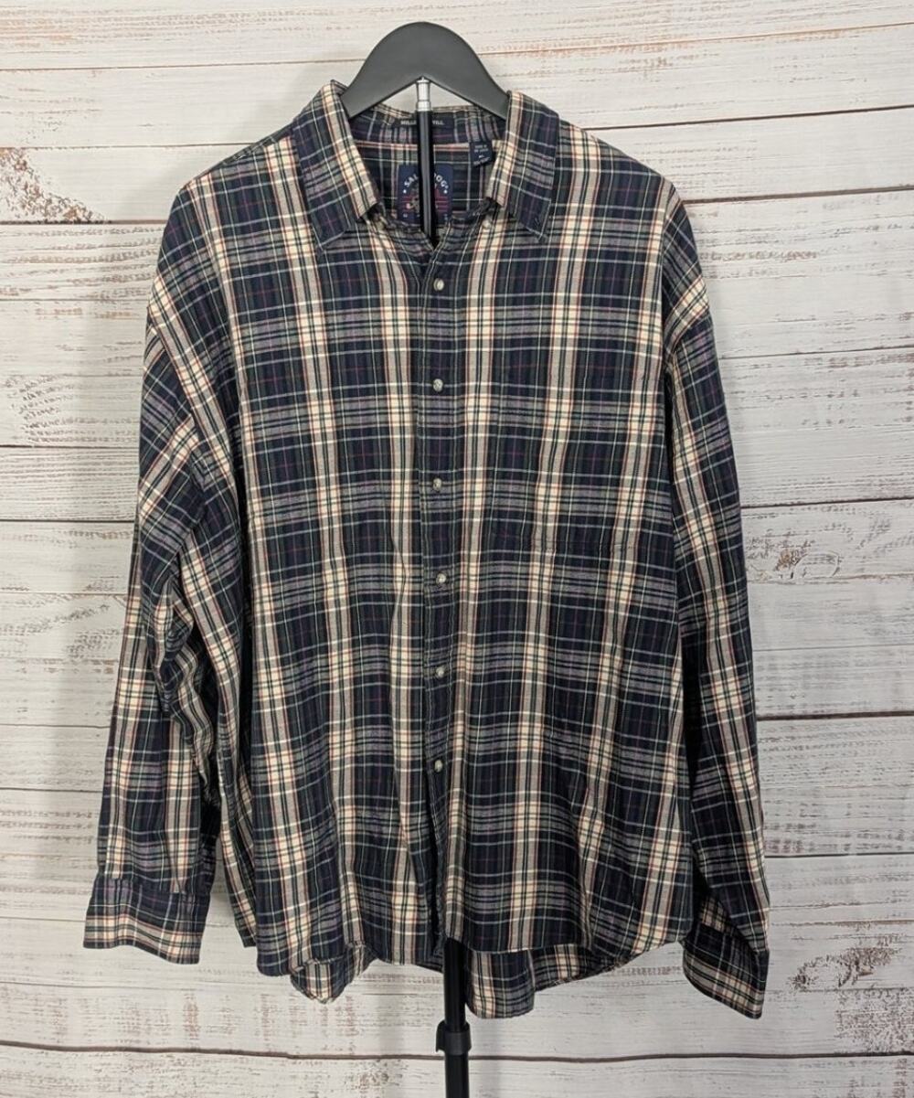 Vintage Gant Salty Dog Flannel Shirt Mens XL Plaid Bulldog Twill Cotton Grunge 9